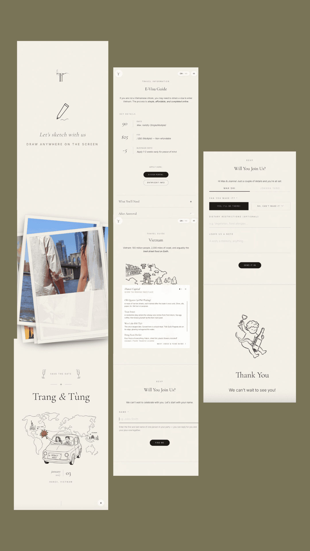 Modern Website Template with Smart RSVP — Interactive Draw-to-Reveal Intro, Polaroid Photo Gallery